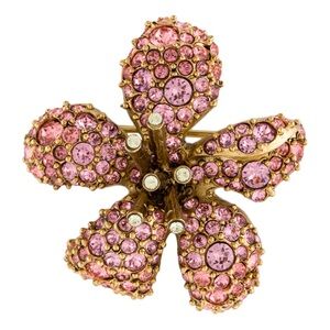 Oscar de la Renta Pink and Gold Crystal Brooch